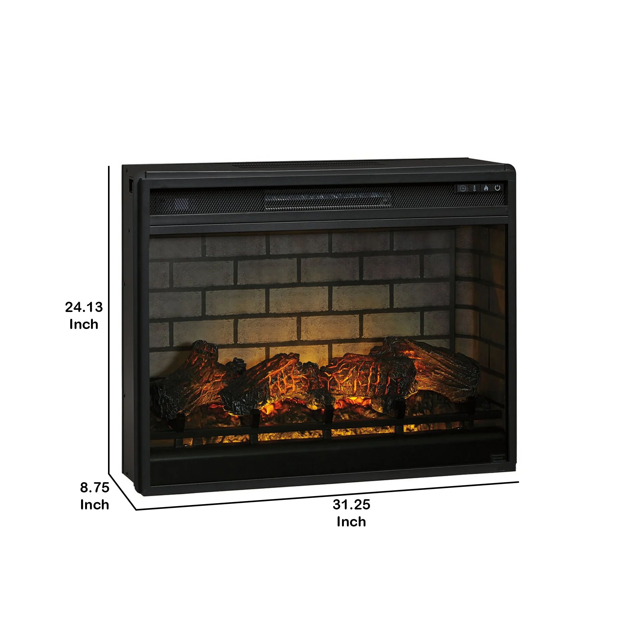 31.25 Inch Metal Fireplace Inset With 7 Level Temperature Setting Black By Benzara - Image 5