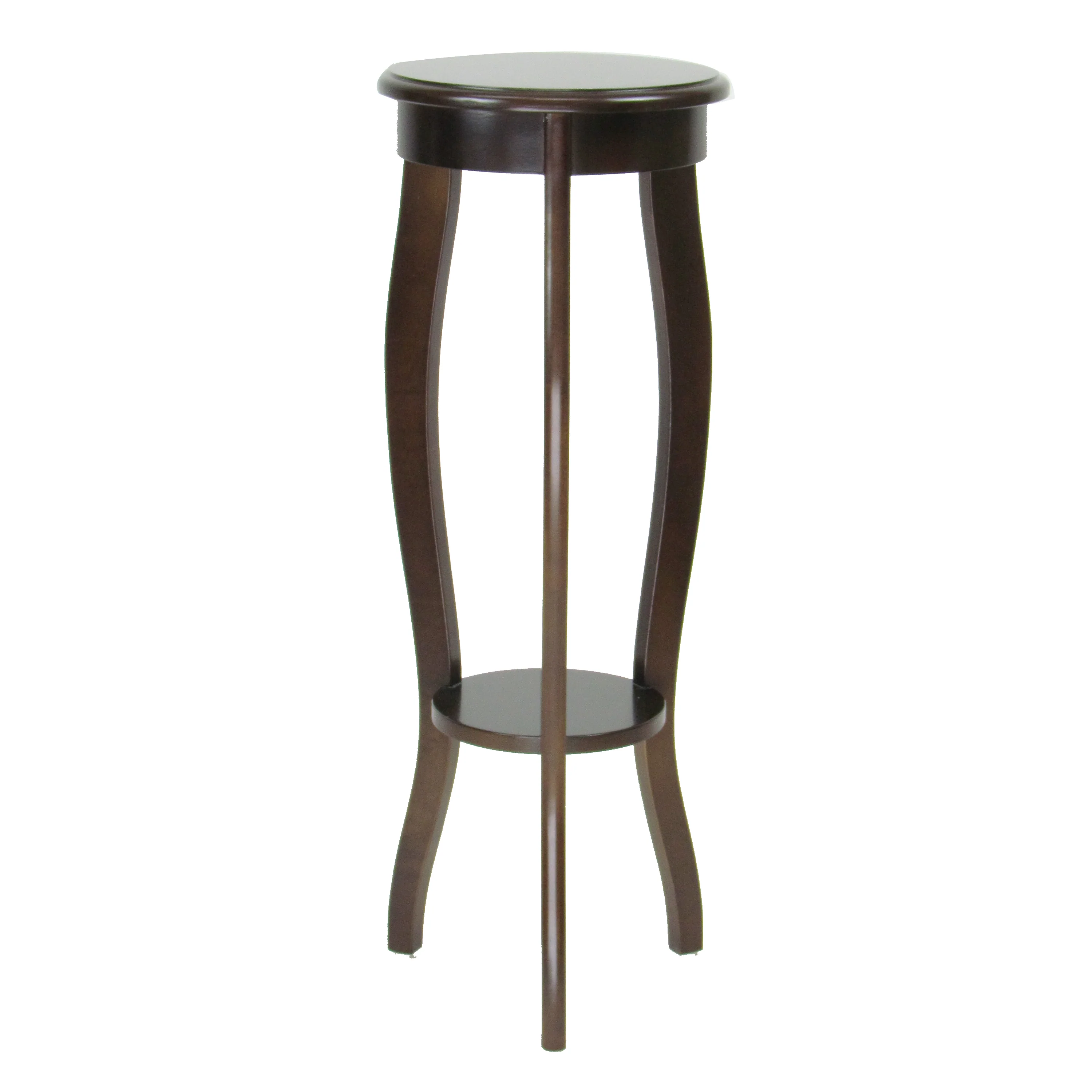 31.5 Inch Round Pedestal Stand with Open Bottom Shelf and Flared Legs,Brown By Benzara - Image 3
