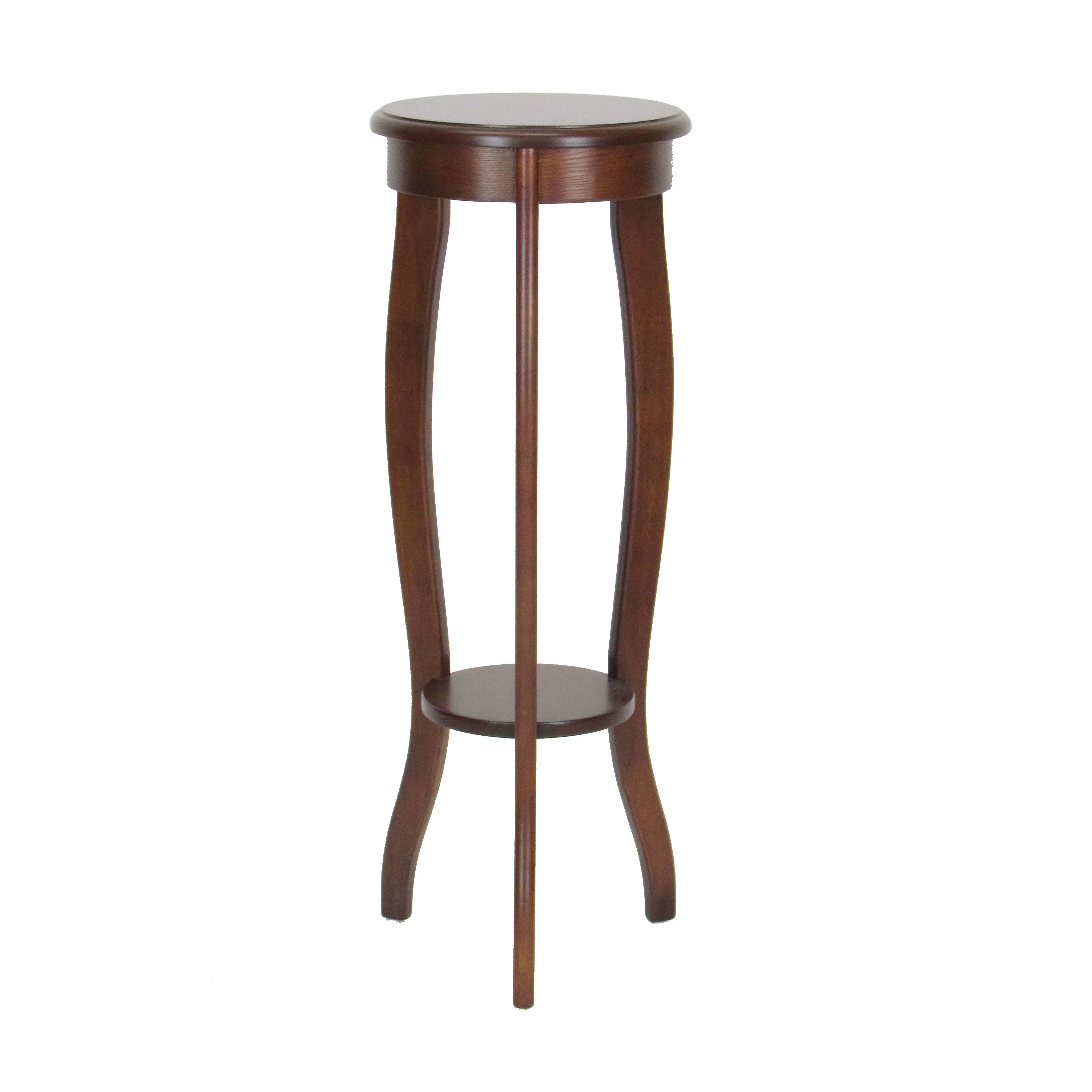 31.5 Inch Round Pedestal Stand with Open Bottom Shelf and Flared Legs,Brown By Benzara - Image 4