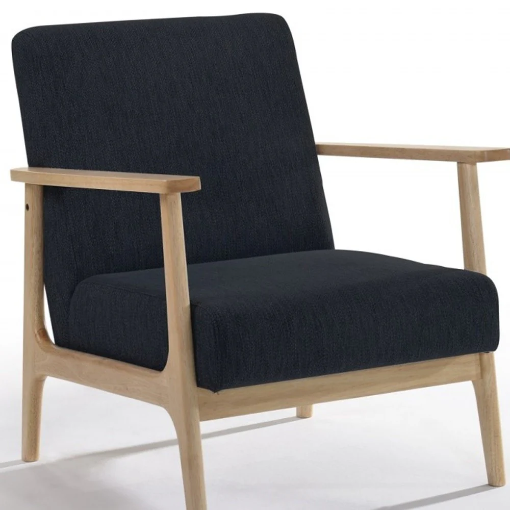 31" Black and Natural Oak Low Seat Modern Armchair By Homeroots - Image 3