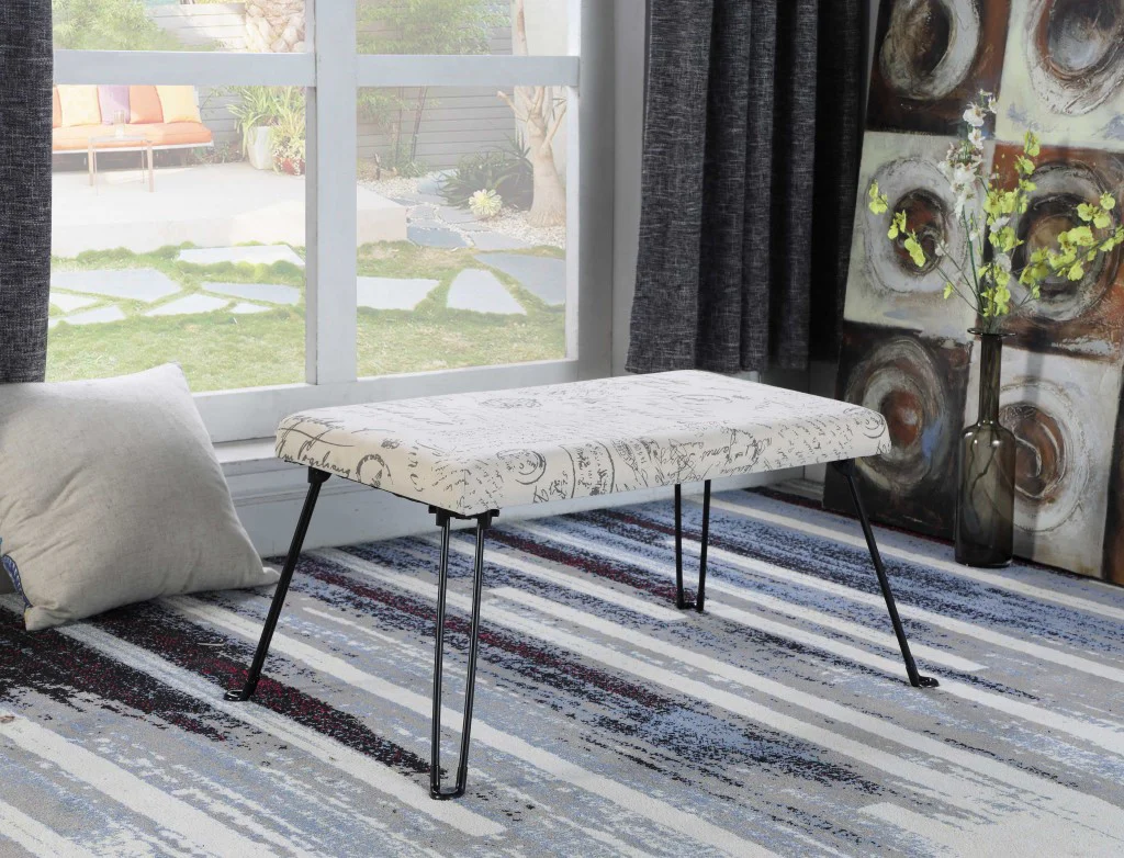31" Black and White Postcard Microfiber Folding Bench By Homeroots - Image 3