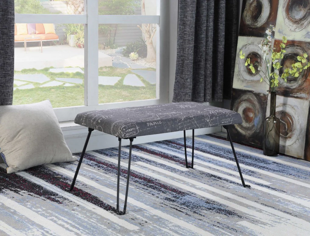 31" Black and White Postcard Microfiber Folding Bench By Homeroots - Image 7