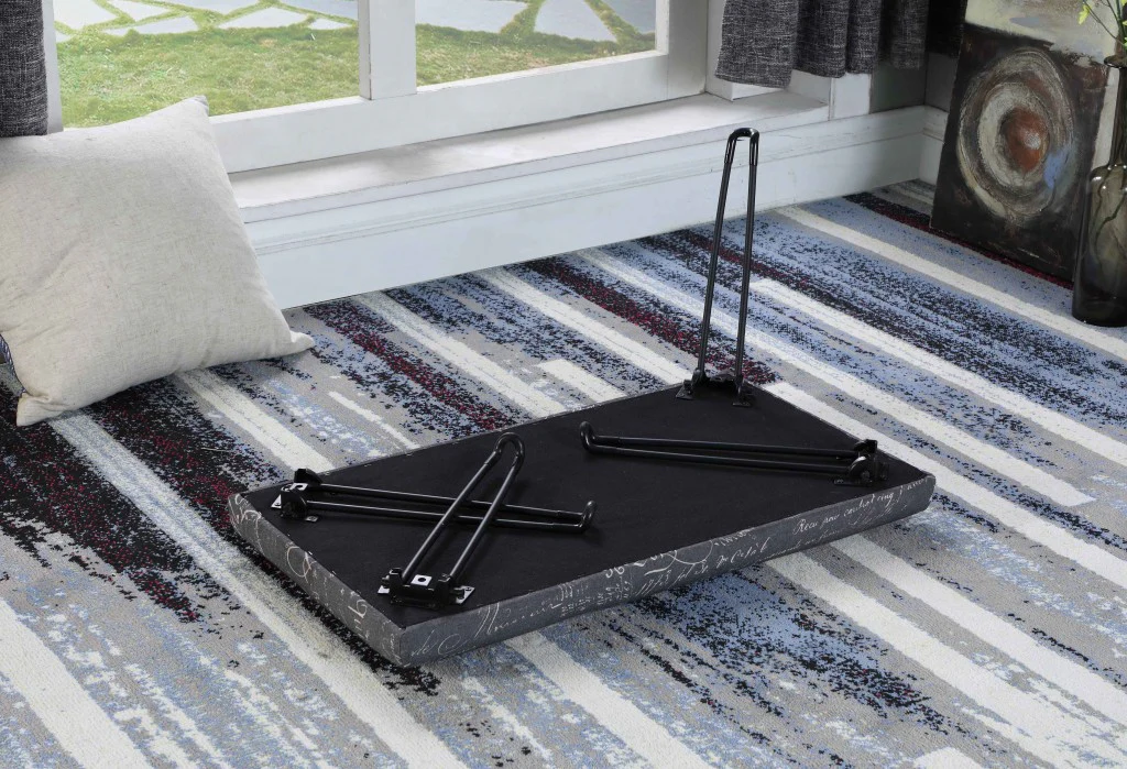 31" Black and White Postcard Microfiber Folding Bench By Homeroots - Image 8