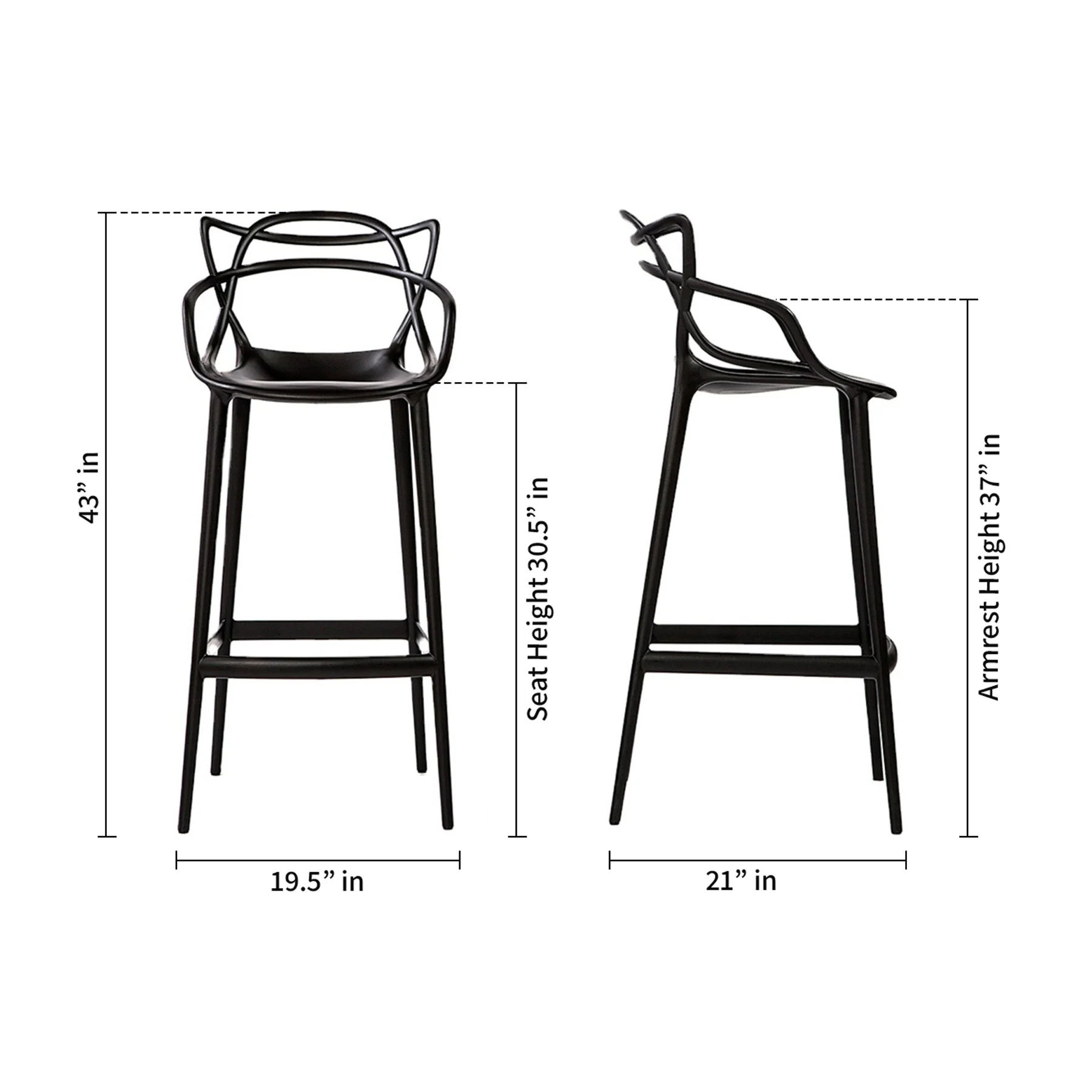 31" Black Bar Chair with Footrest By Homeroots - Image 5