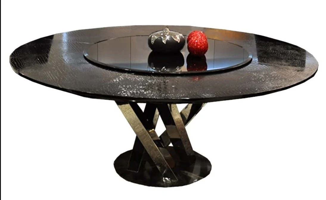 31' Black Crocodile Lacquer Stainless Steel And Glass Table By Homeroots - Image 2