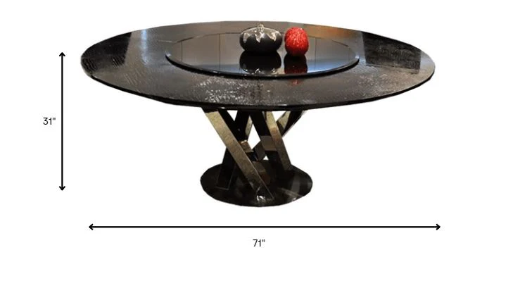 31' Black Crocodile Lacquer Stainless Steel And Glass Table By Homeroots - Image 6