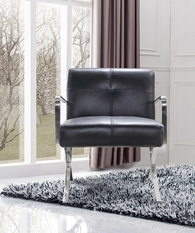 31' Black Leather and Steel Lounge Chair By Homeroots - Image 2