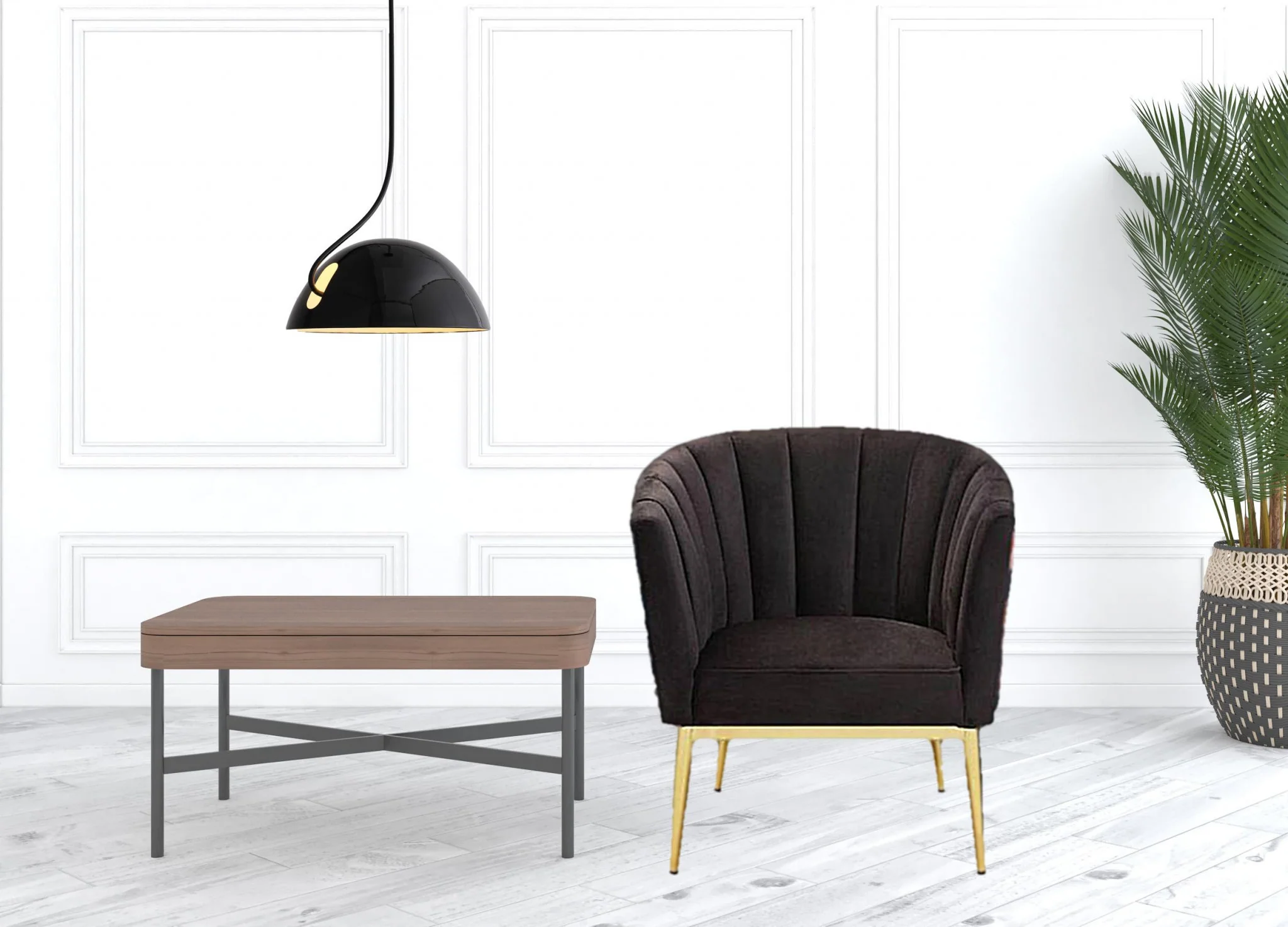 31" Black Velvet And Gold Striped Barrel Chair By Homeroots - Image 2