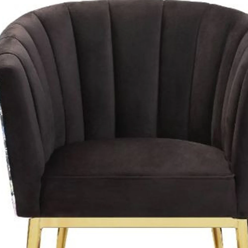31" Black Velvet And Gold Striped Barrel Chair By Homeroots - Image 3