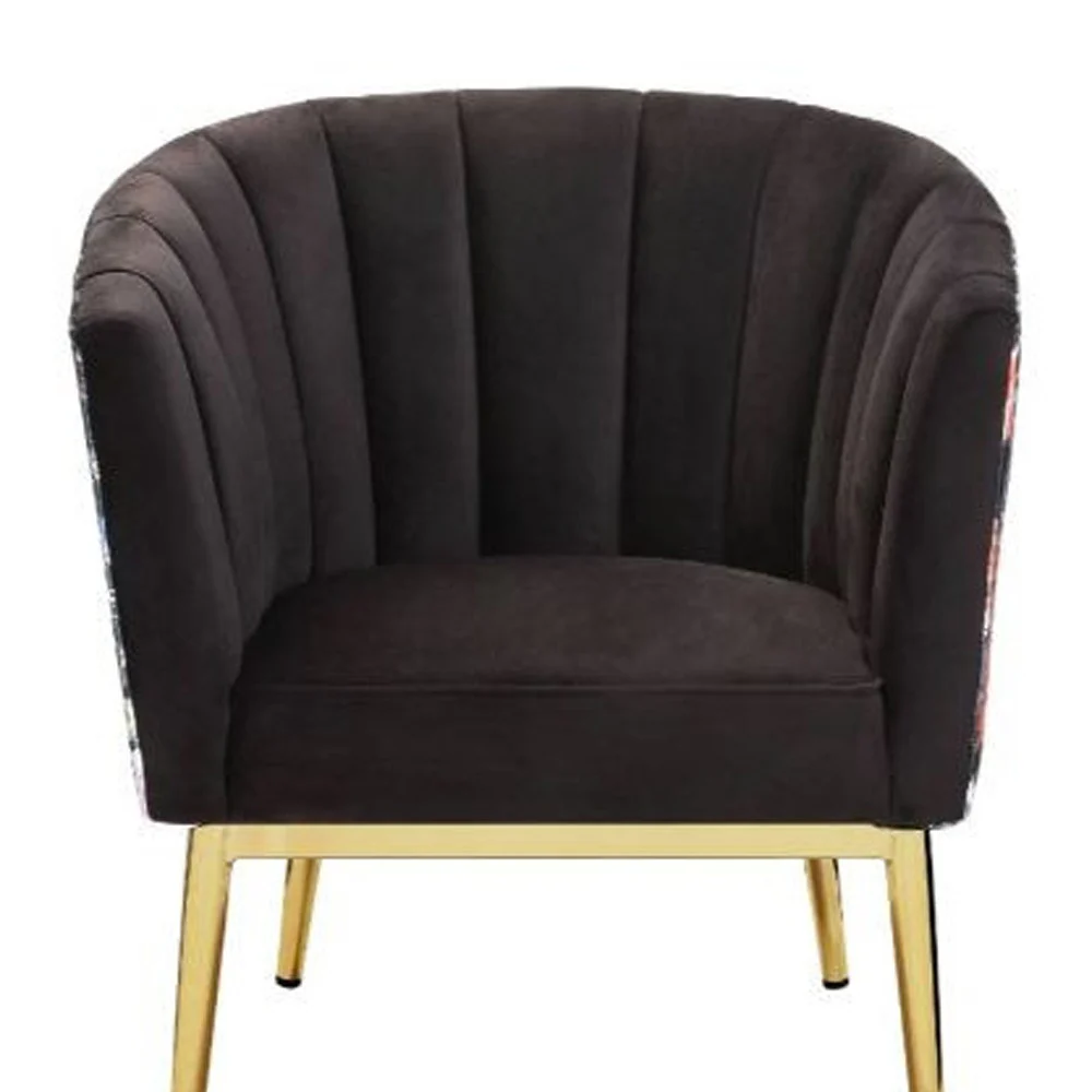 31" Black Velvet And Gold Striped Barrel Chair By Homeroots - Image 4