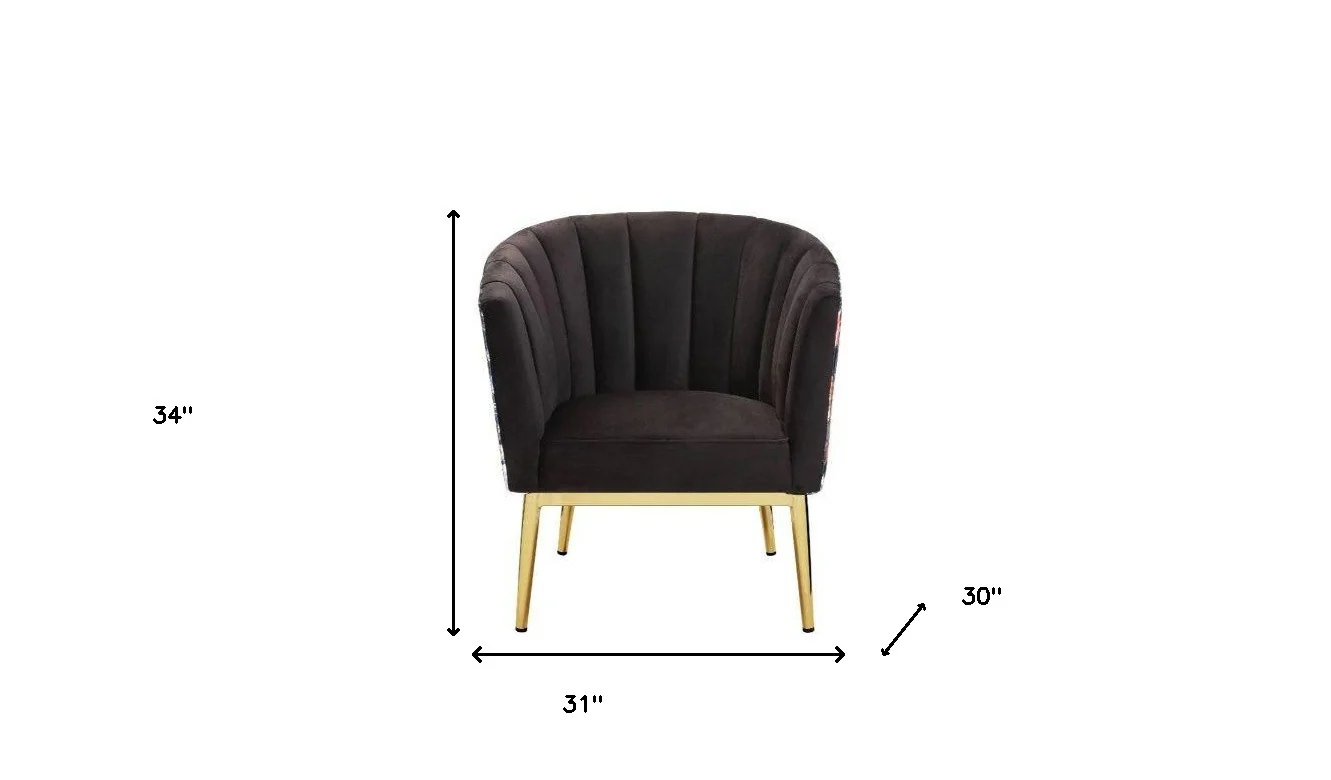 31" Black Velvet And Gold Striped Barrel Chair By Homeroots - Image 5