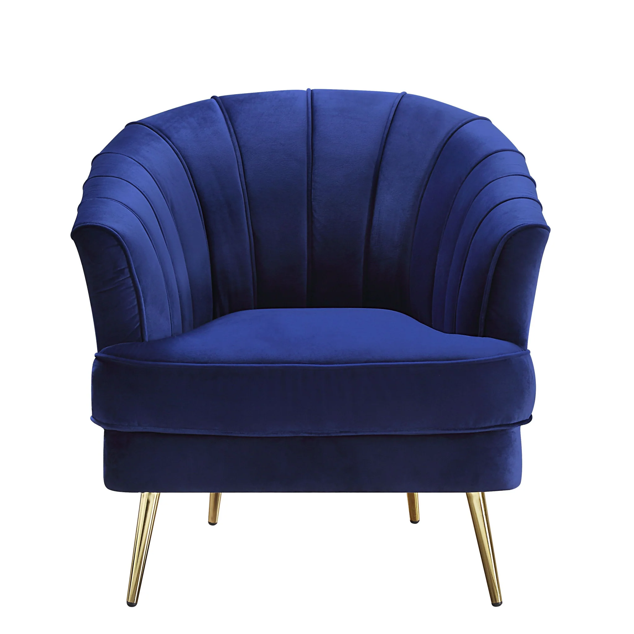 31" Blue Velvet And Gold Striped Barrel Chair By Homeroots - Image 2