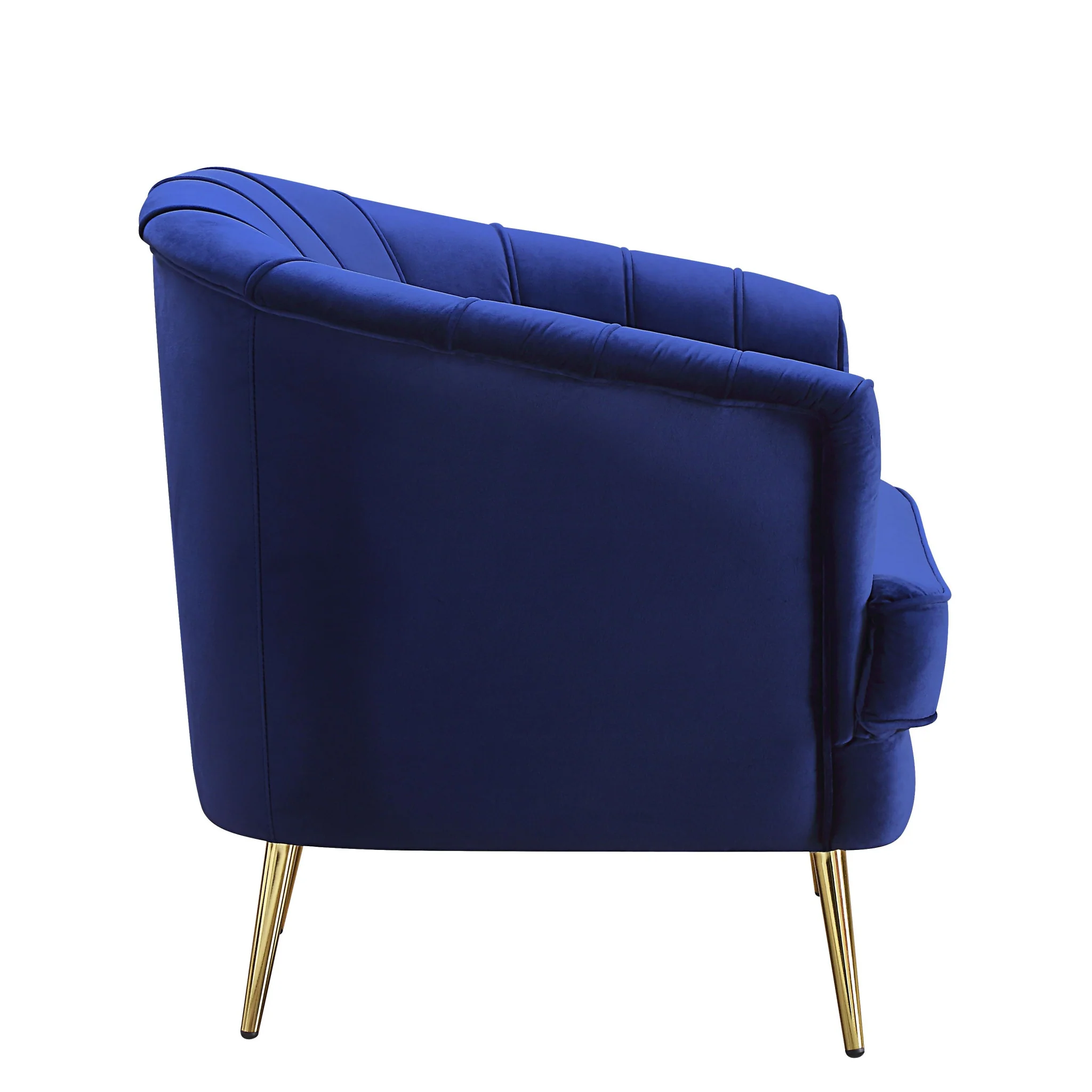 31" Blue Velvet And Gold Striped Barrel Chair By Homeroots - Image 3