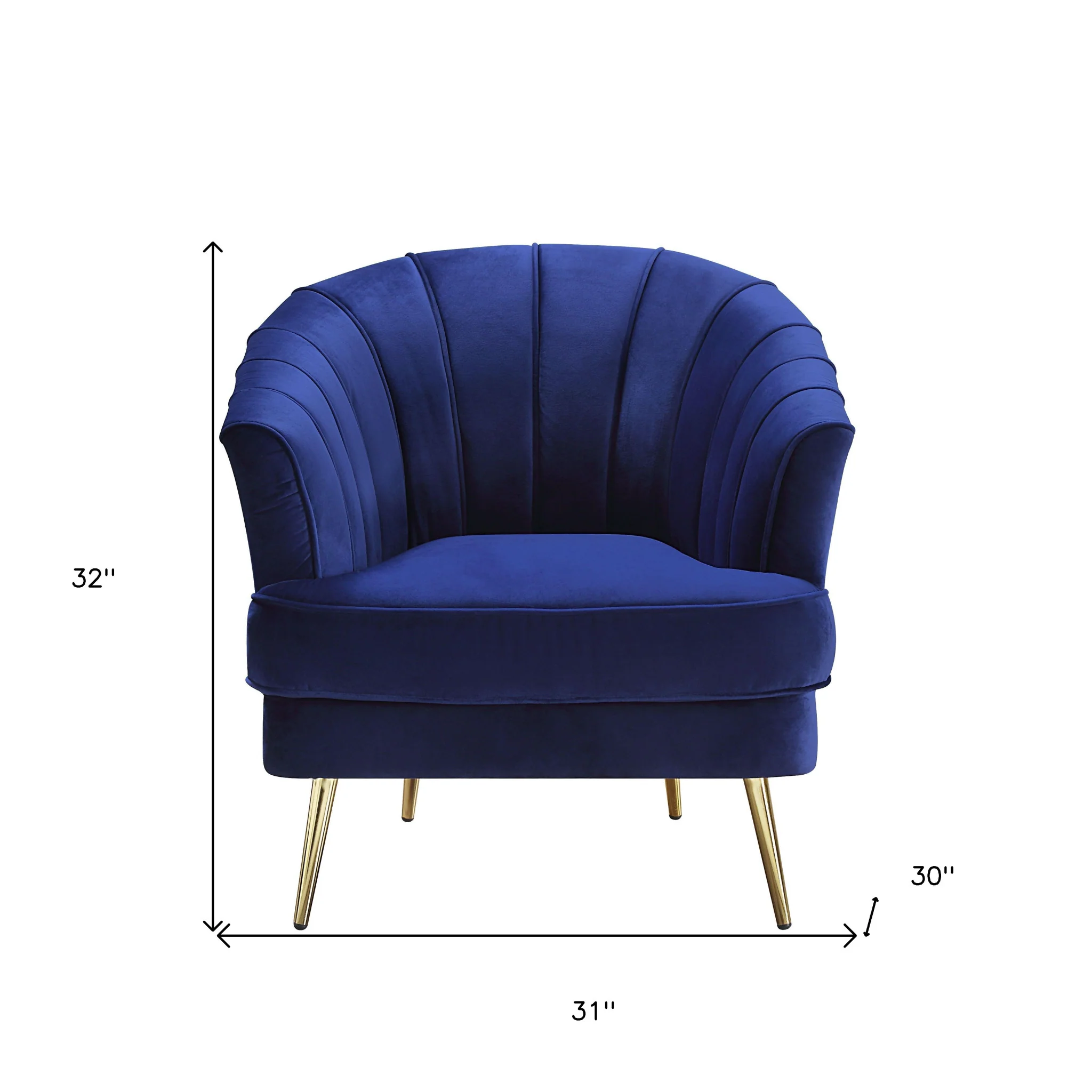 31" Blue Velvet And Gold Striped Barrel Chair By Homeroots - Image 5
