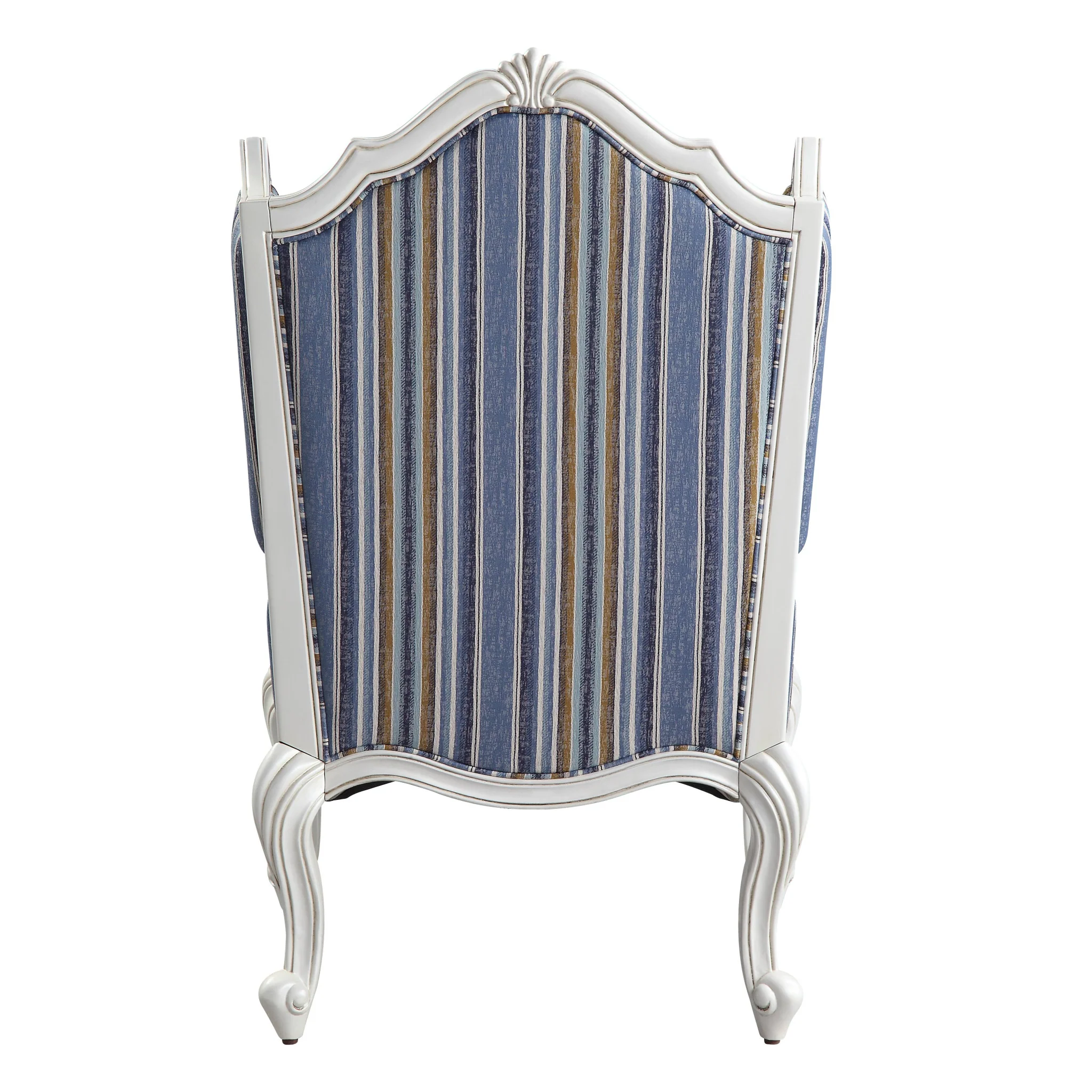 31" Blue White And Brown Fabric And White Striped Wingback Chair By Homeroots - Image 4