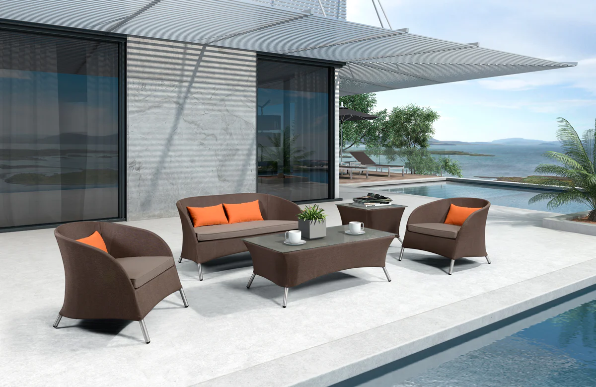31' Brown Mesh Aluminum and Glass Sofa Set By Homeroots - Image 2