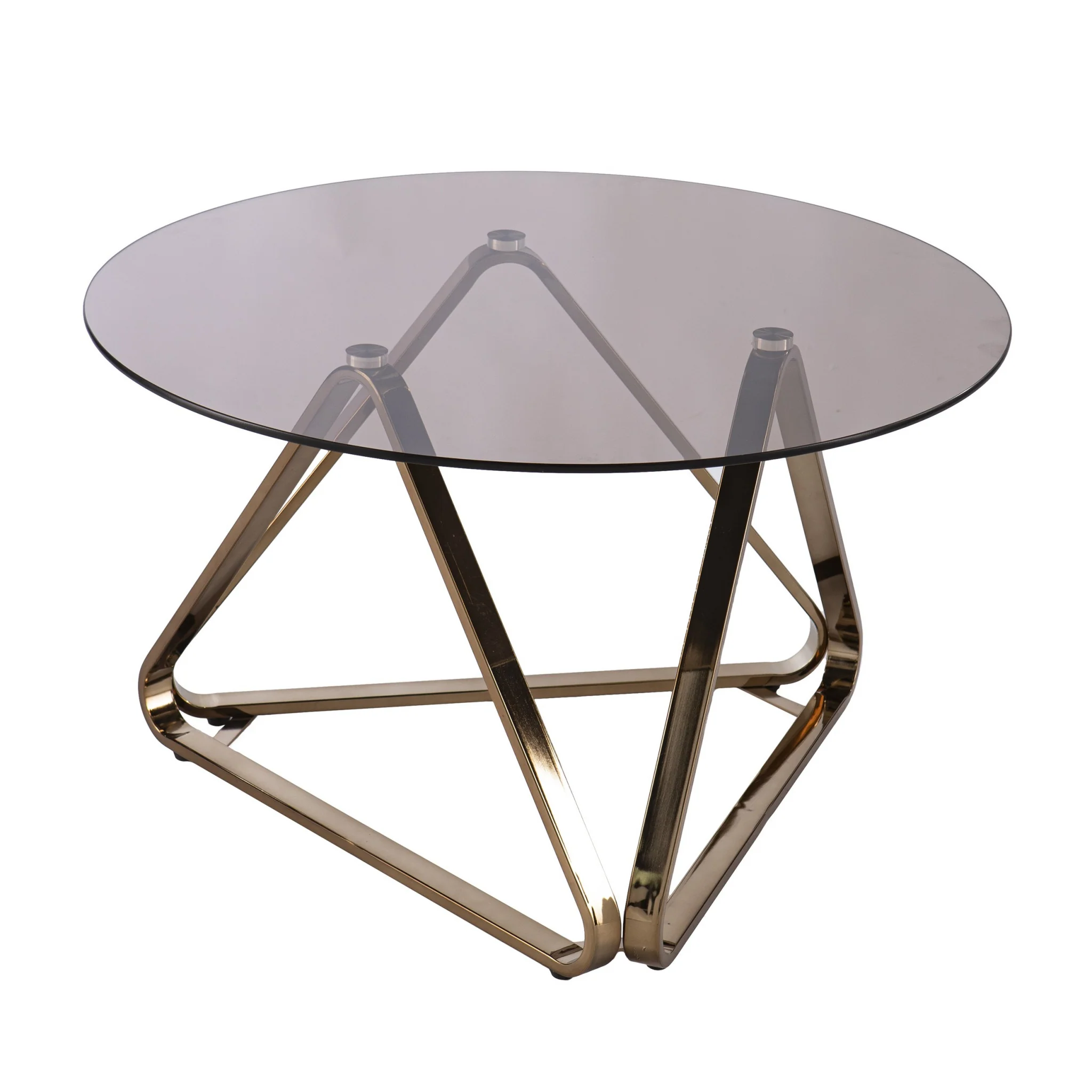 31" Champagne Glass And Metal Round Coffee Table By Homeroots - Image 3