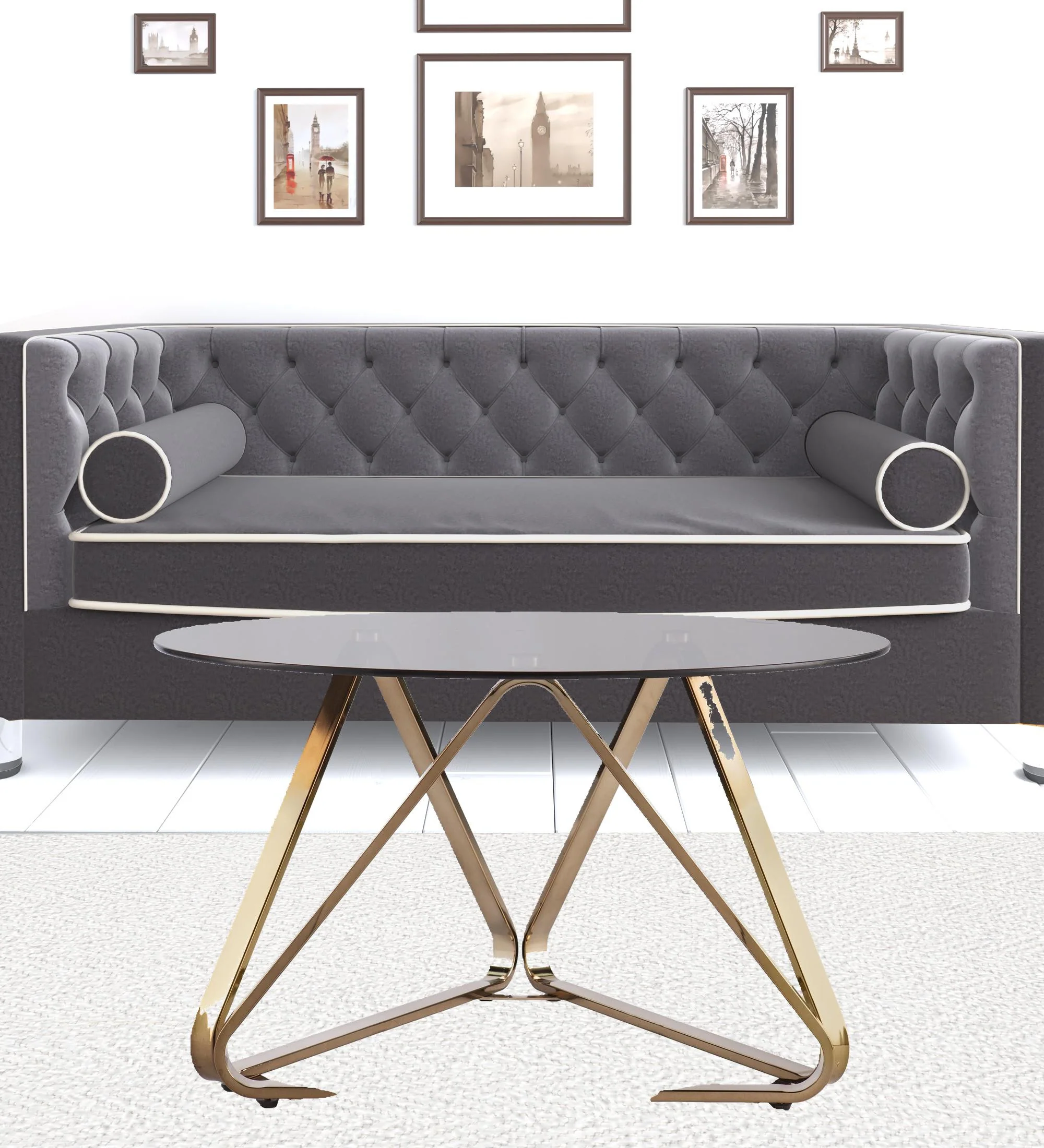 31" Champagne Glass And Metal Round Coffee Table By Homeroots - Image 8