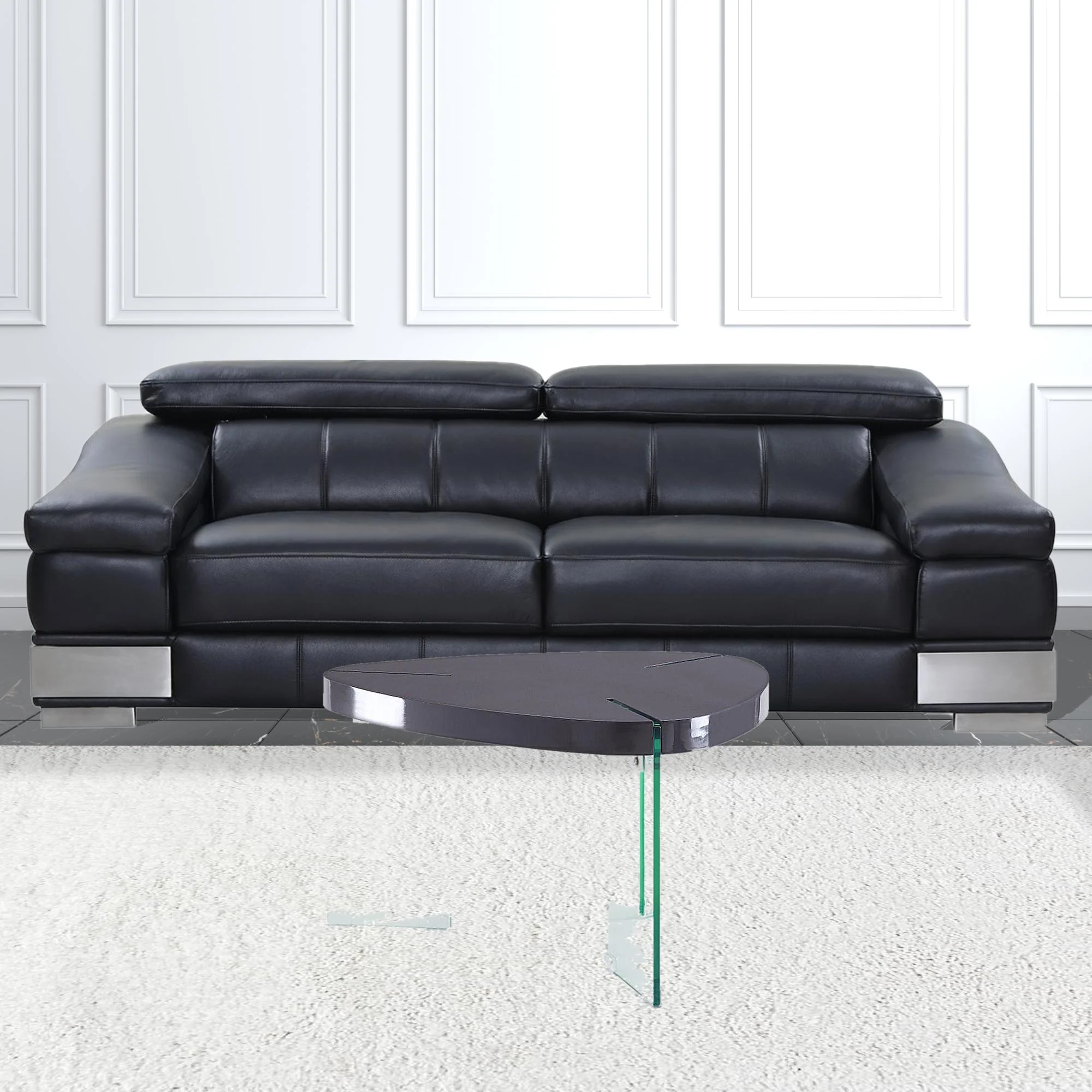 31" Clear Glass And Gray High Gloss Wood Triangle Coffee Table By Homeroots - Image 2