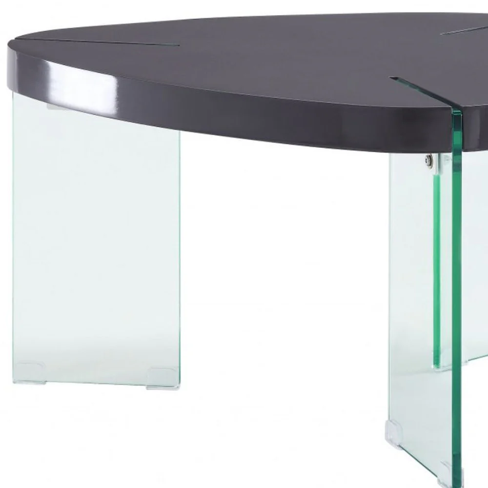 31" Clear Glass And Gray High Gloss Wood Triangle Coffee Table By Homeroots - Image 4