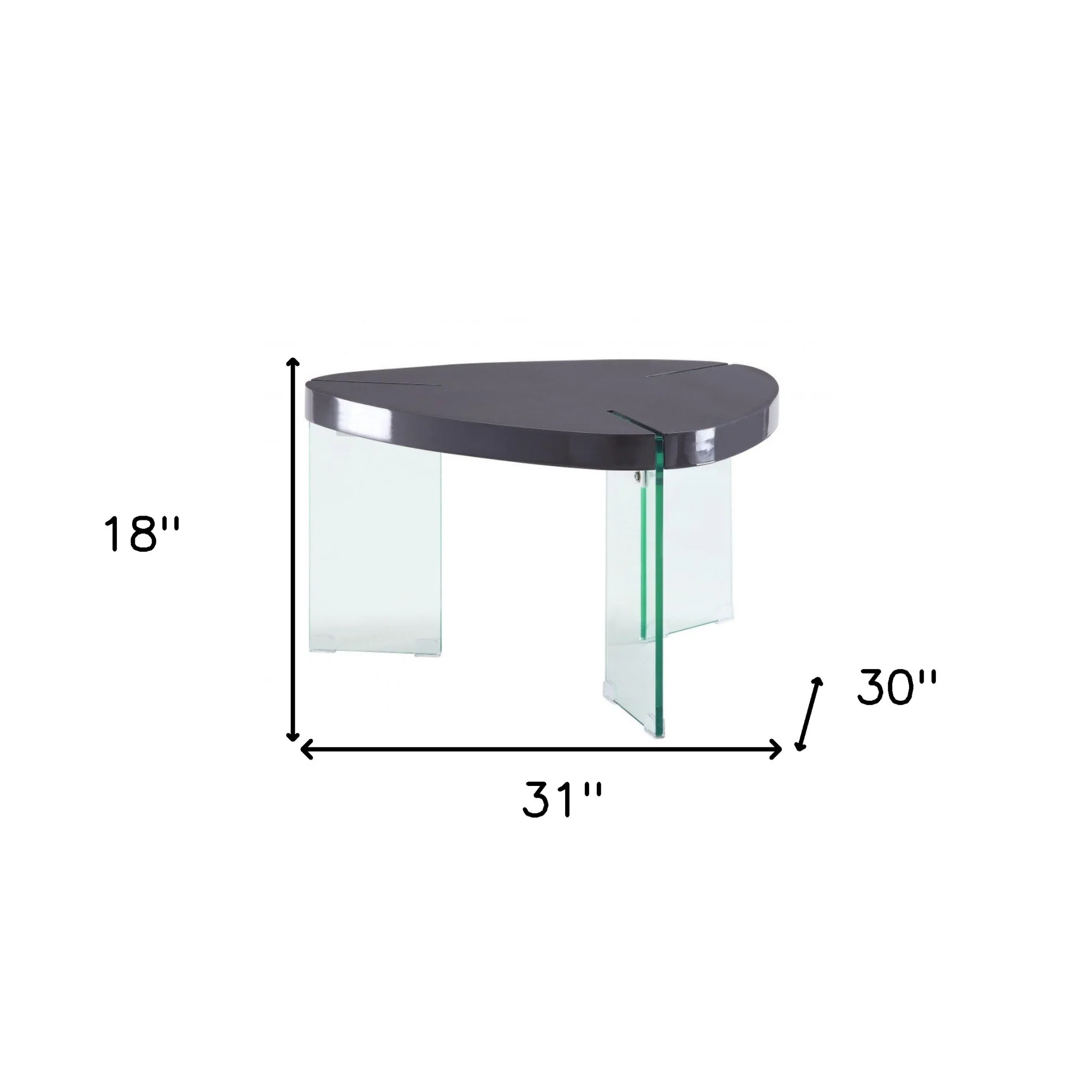 31" Clear Glass And Gray High Gloss Wood Triangle Coffee Table By Homeroots - Image 5