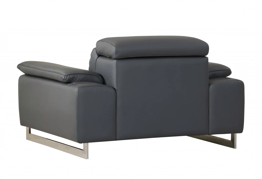 31" Dark Grey Tasteful Leather Chair By Homeroots - Image 2
