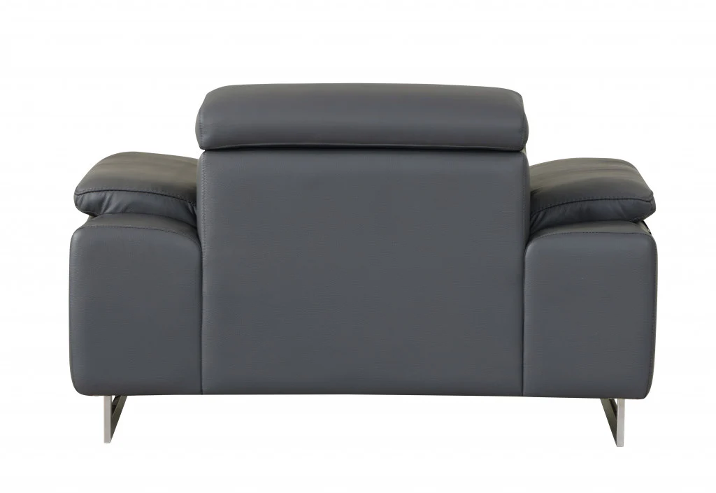31" Dark Grey Tasteful Leather Chair By Homeroots - Image 3