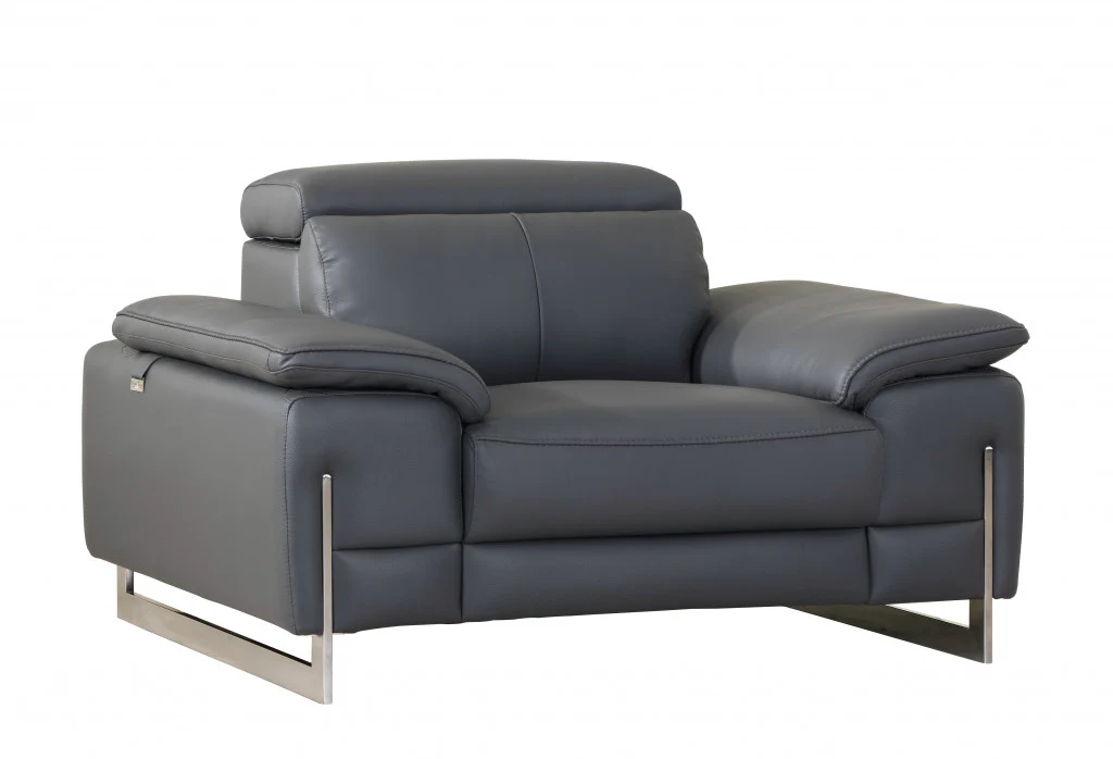 31" Dark Grey Tasteful Leather Chair By Homeroots - Image 4