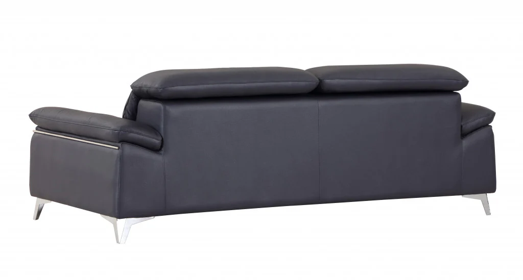 31" Fashionable Navy Leather Sofa By Homeroots - Image 5