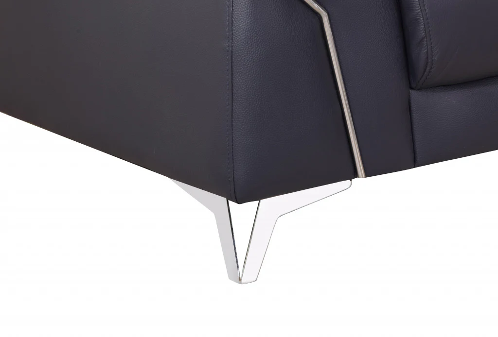 31" Fashionable Navy Leather Sofa By Homeroots - Image 6