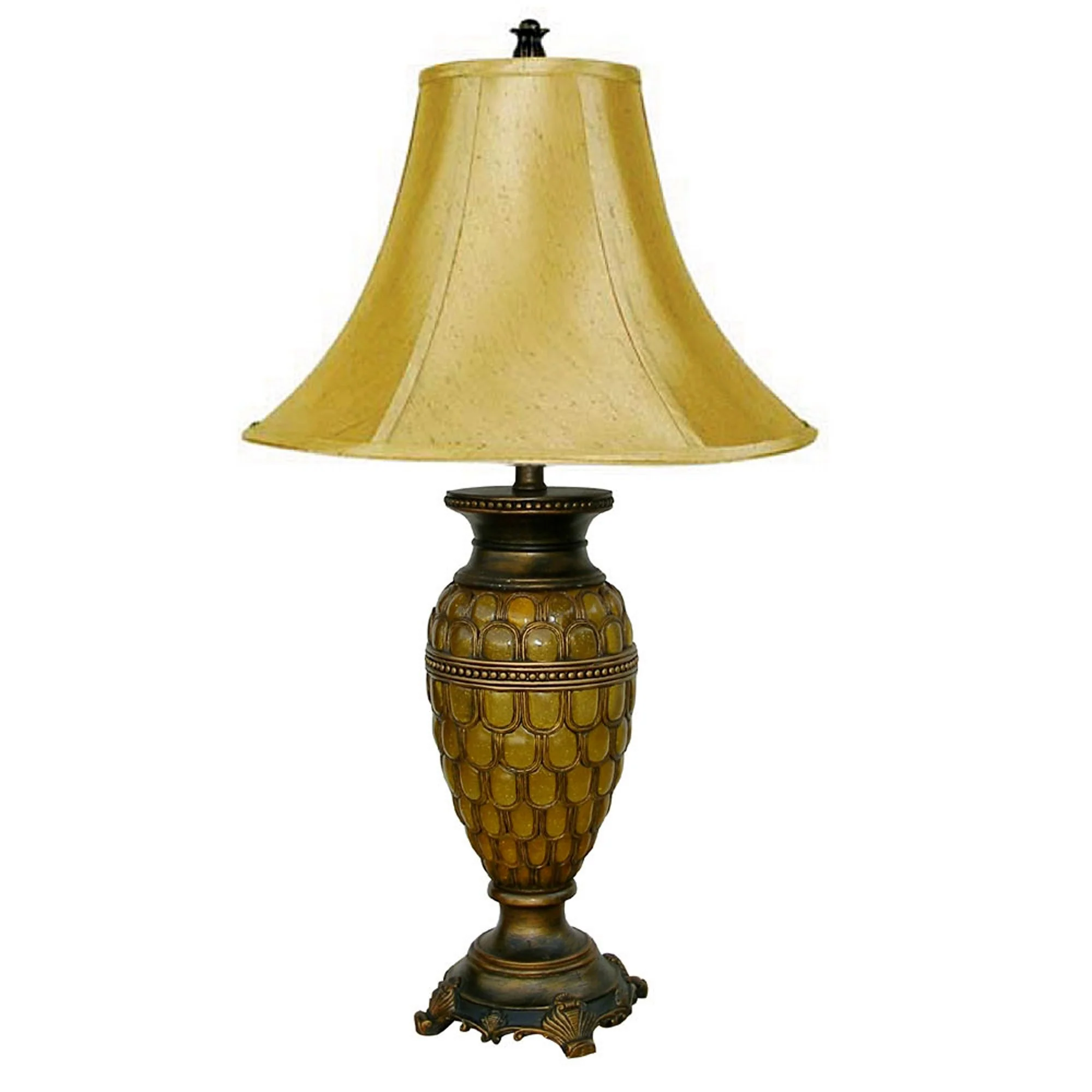 31" Golden Brown Polyresin Urn Table Lamp With Night Light and Gold Bell Shade By Homeroots - Image 2
