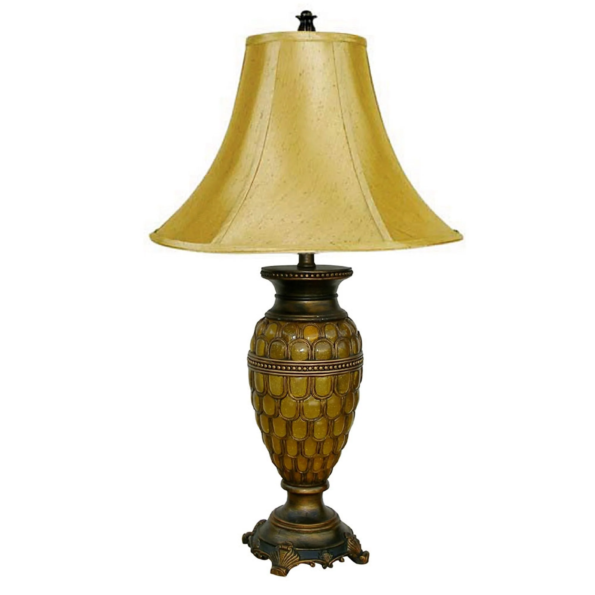 31" Golden Brown Polyresin Urn Table Lamp With Night Light and Gold Bell Shade By Homeroots - Image 3
