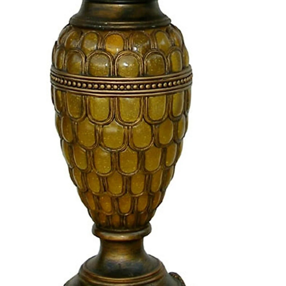 31" Golden Brown Polyresin Urn Table Lamp With Night Light and Gold Bell Shade By Homeroots - Image 5