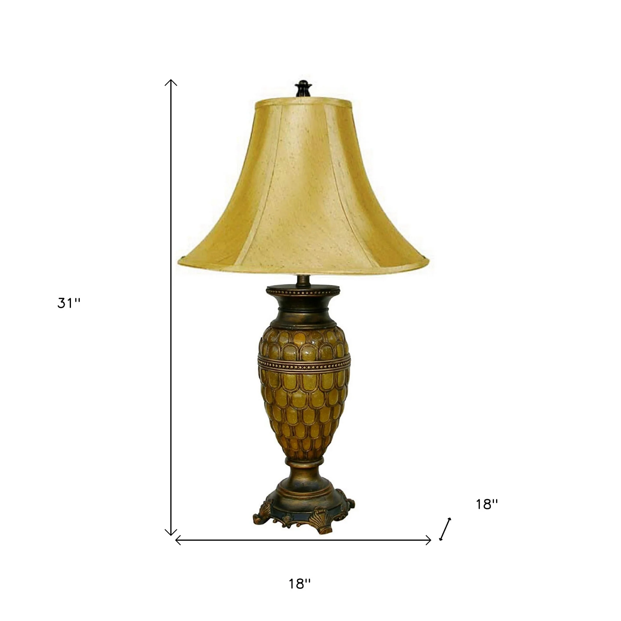 31" Golden Brown Polyresin Urn Table Lamp With Night Light and Gold Bell Shade By Homeroots - Image 6