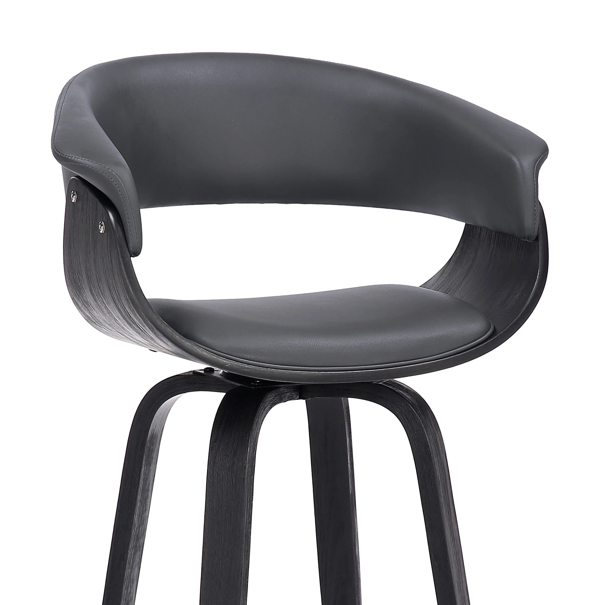 31" Gray And Black Faux Leather And Solid Wood Swivel Low Back Bar Height Bar Chair With Footrest By Homeroots - Image 8