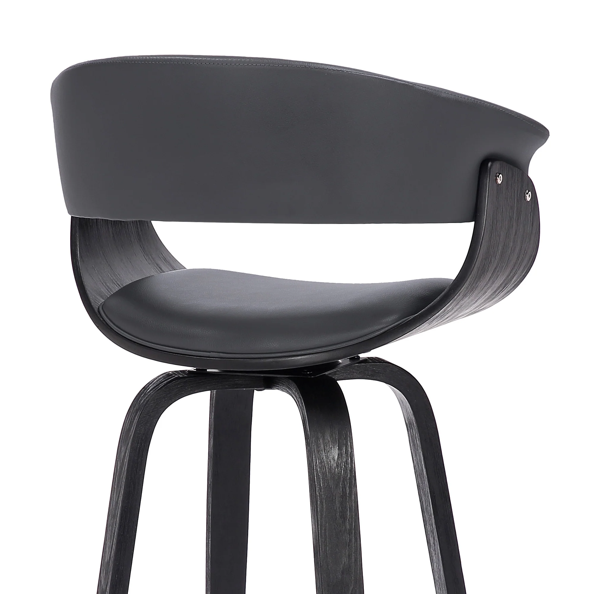 31" Gray And Black Faux Leather And Solid Wood Swivel Low Back Bar Height Bar Chair With Footrest By Homeroots - Image 9