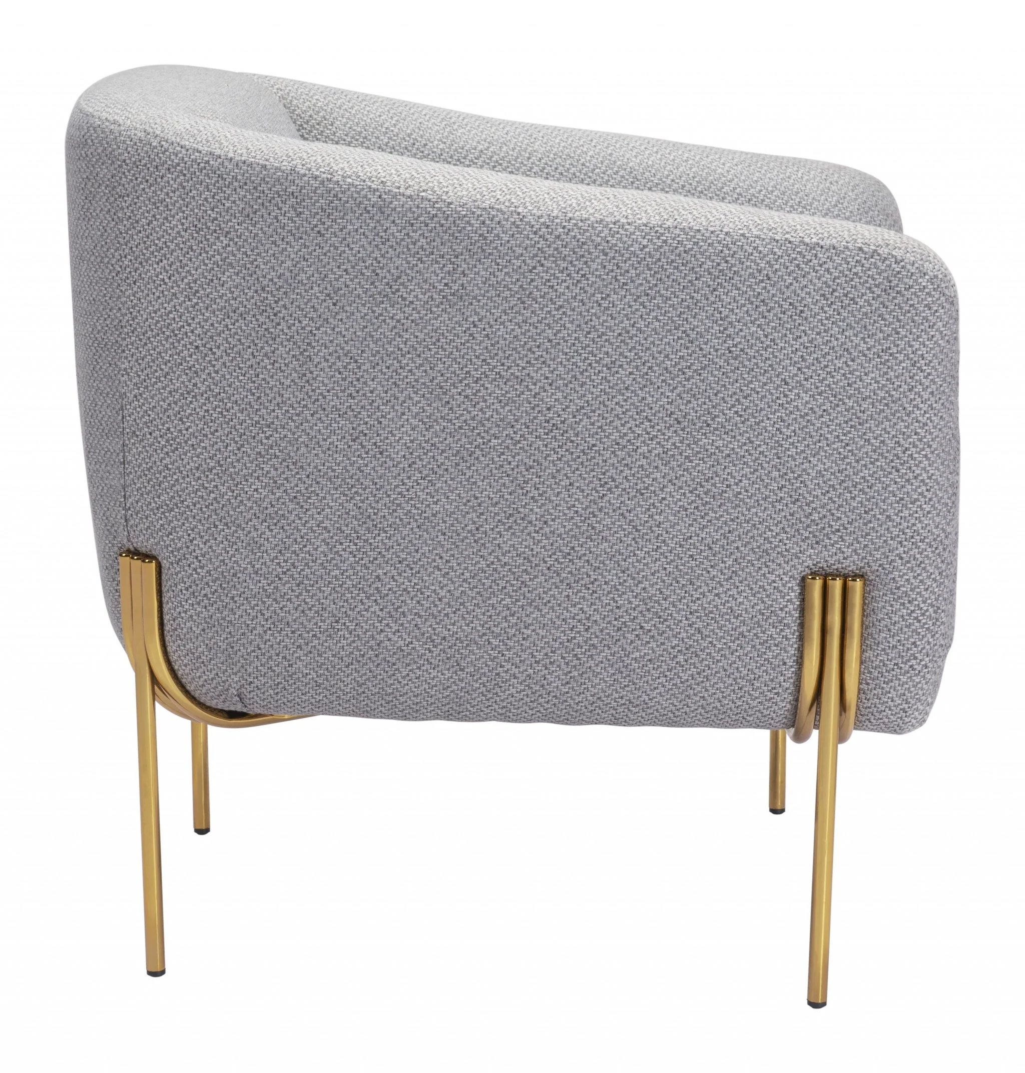 31" Gray And Gold Linen Barrel Chair By Homeroots - Image 2