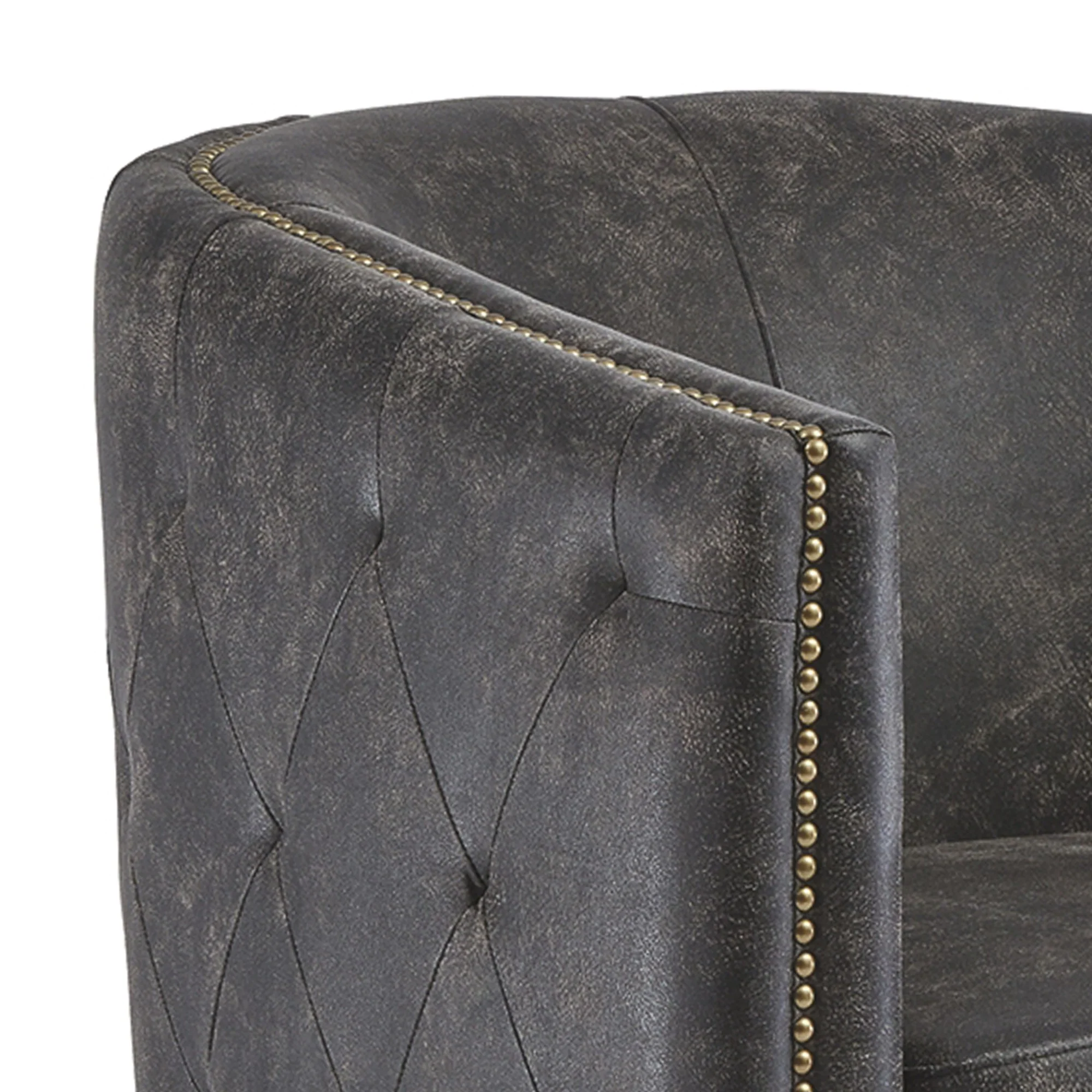 31 Inch Barrel Back Leatherette Swivel Accent Chair Black By Benzara - Image 3