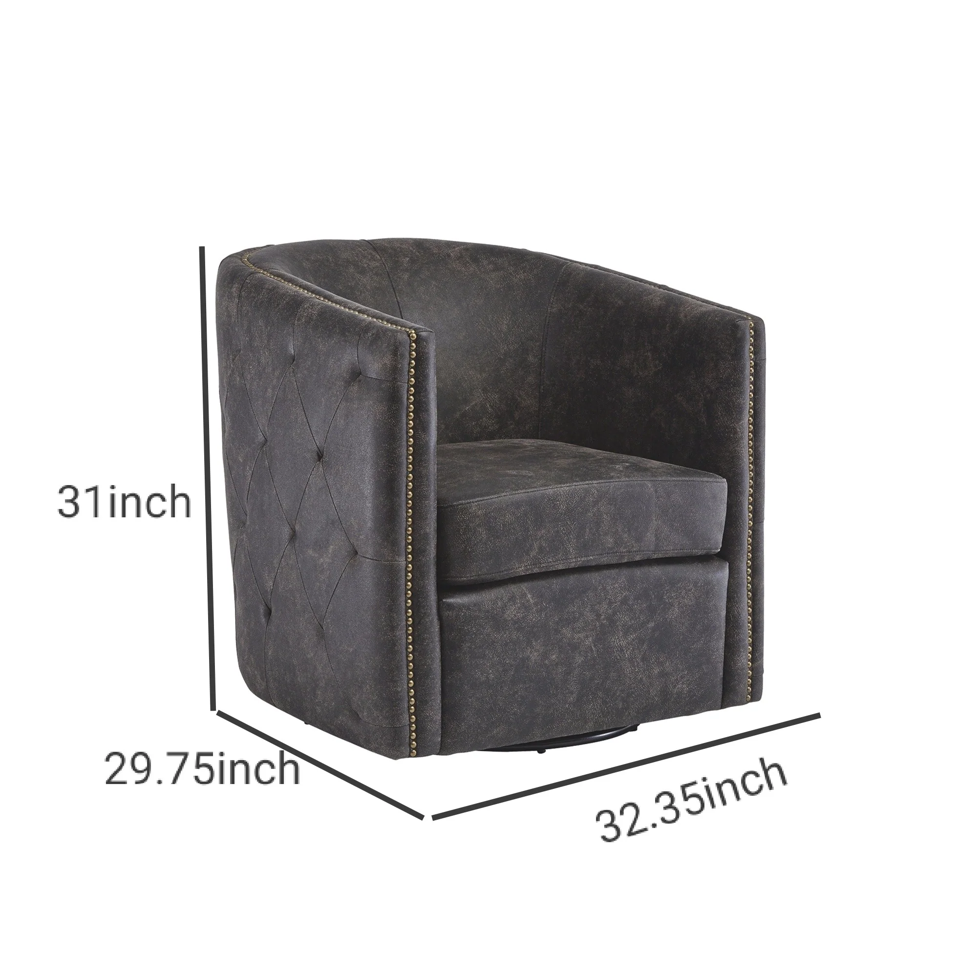31 Inch Barrel Back Leatherette Swivel Accent Chair Black By Benzara - Image 4