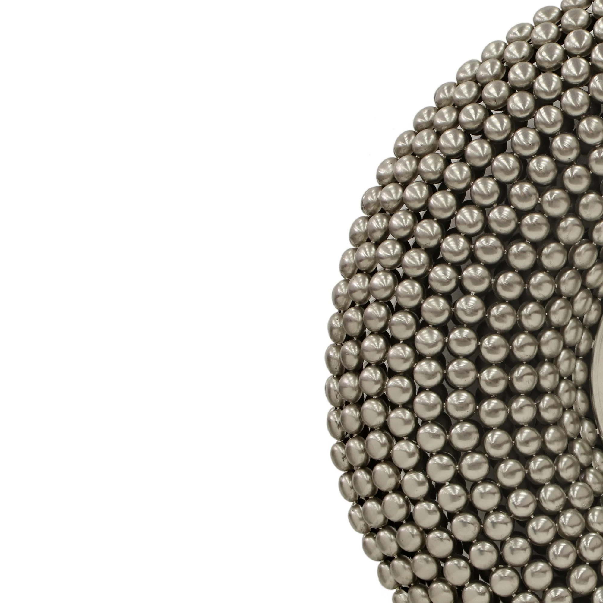 31 Inch Metal Wall Decor with Mirror and Studded Nail Accents, Silver By Benzara - Image 2