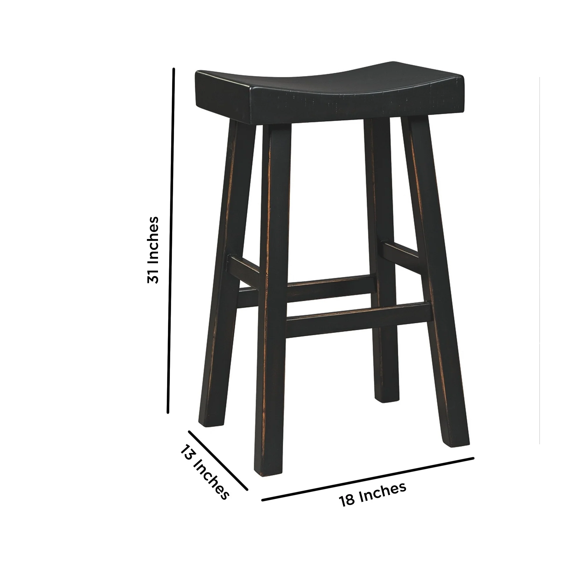 31 Inch Wooden Saddle Stool With Angular Legs Set Of 2 Black By Benzara - Image 5