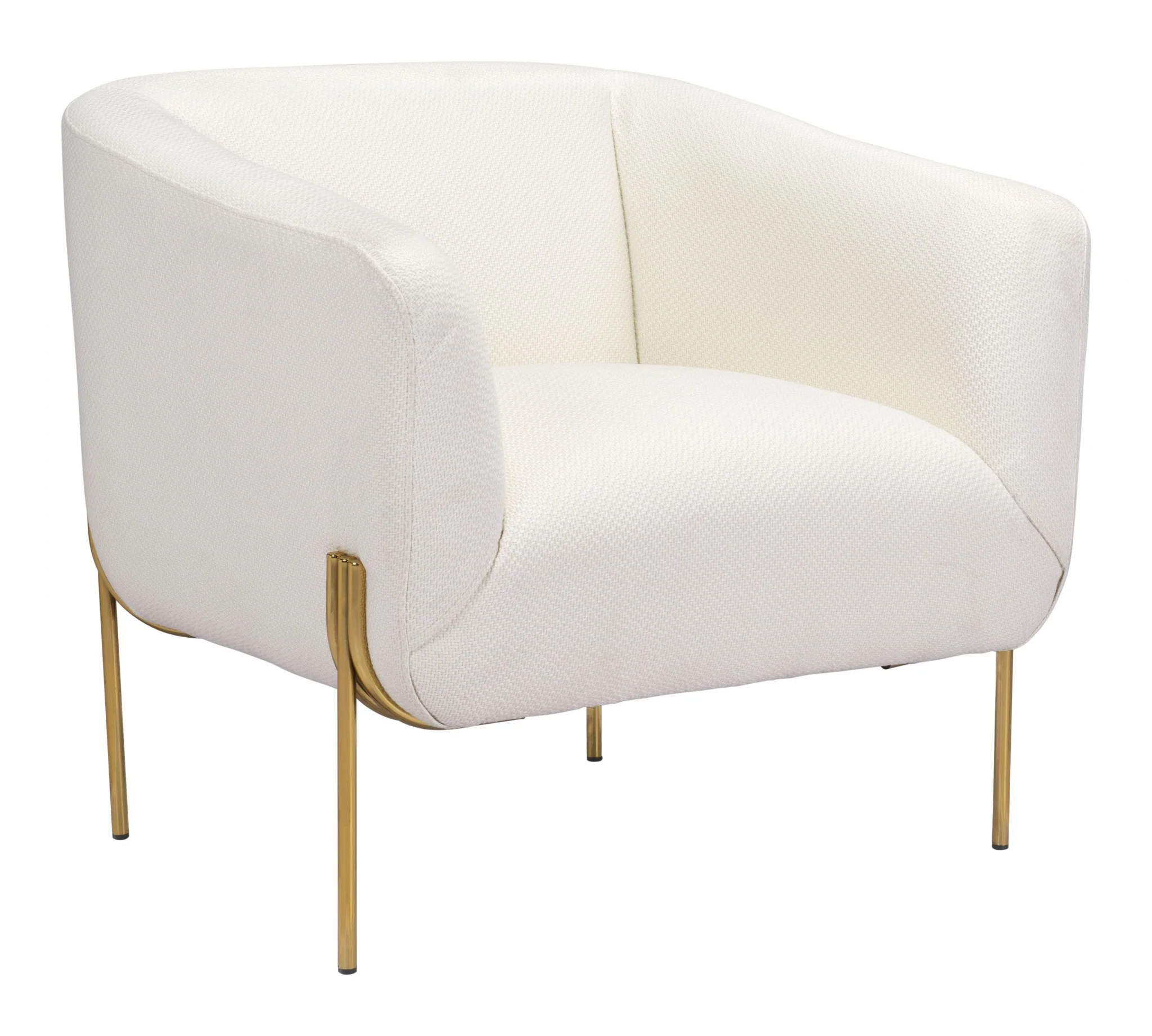 31" Ivory and Gold Textural Upholstered Accent Armchair By Homeroots - Image 2