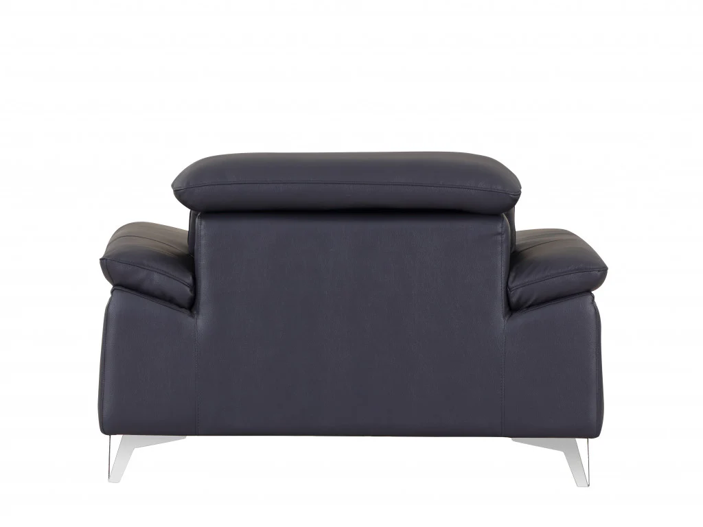 31" Navy Blue Genuine Italian Leather Chair By Homeroots - Image 2
