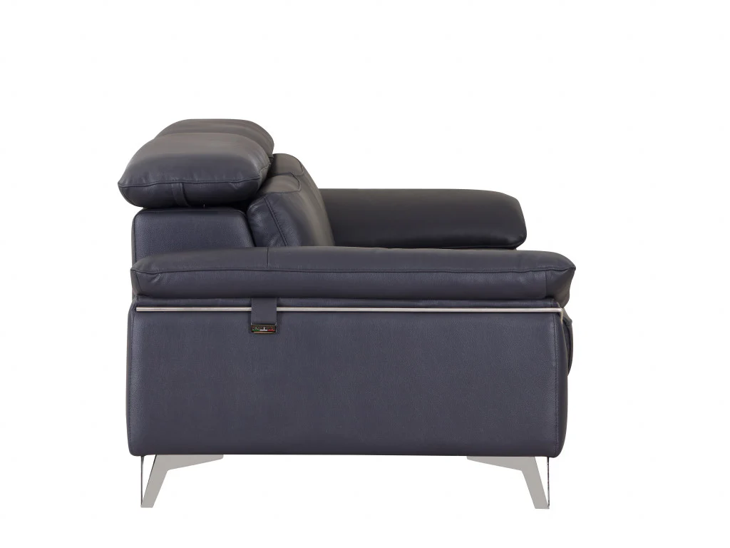31" Navy Blue Genuine Italian Leather Chair By Homeroots - Image 4