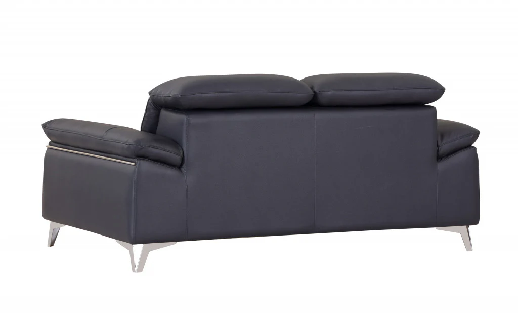 31" Navy Blue Genuine Italian Leather Loveseat By Homeroots - Image 3