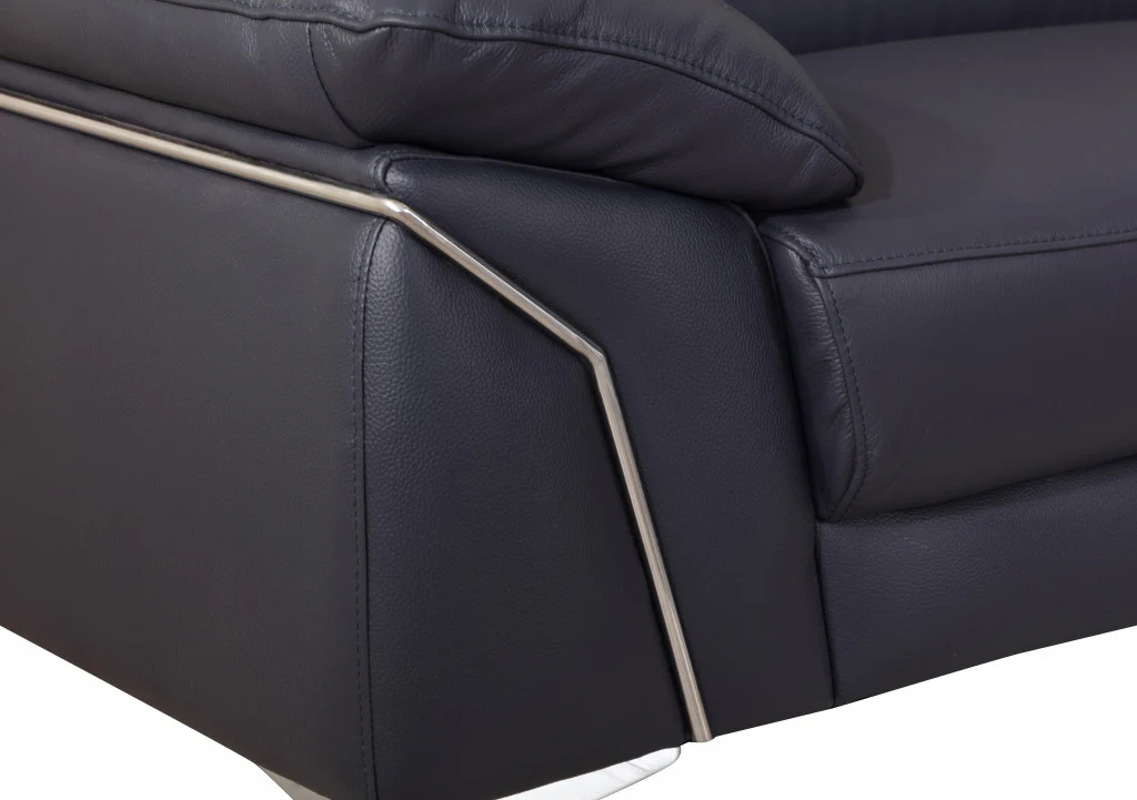 31" Navy Blue Genuine Italian Leather Loveseat By Homeroots - Image 6