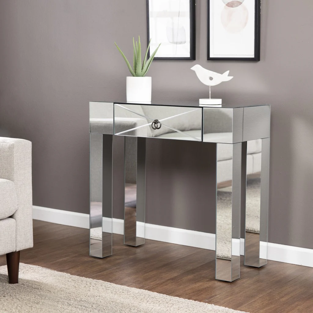31" Silver Mirrored Glass Console Table With Storage By Homeroots - Image 8