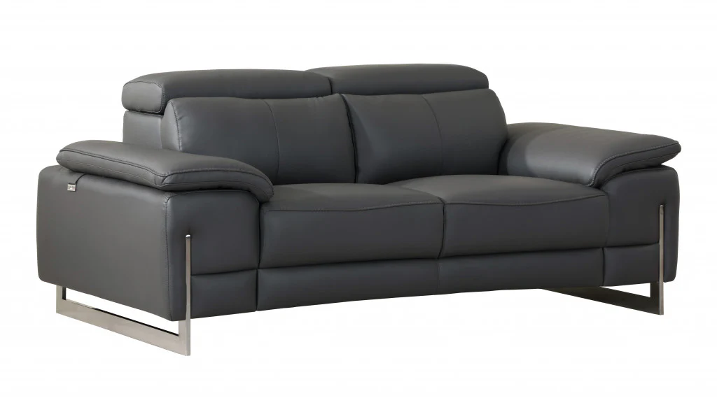 31" Tasteful Dark Grey Leather Loveseat By Homeroots - Image 2