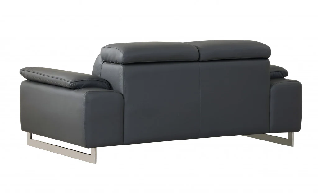 31" Tasteful Dark Grey Leather Loveseat By Homeroots - Image 4