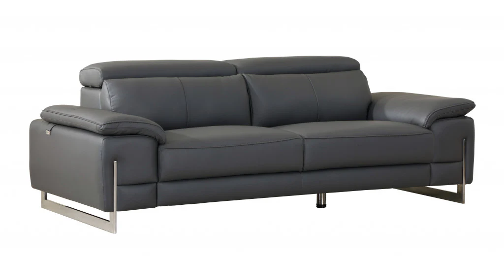 31" Tasteful Dark Grey Leather Sofa By Homeroots - Image 2